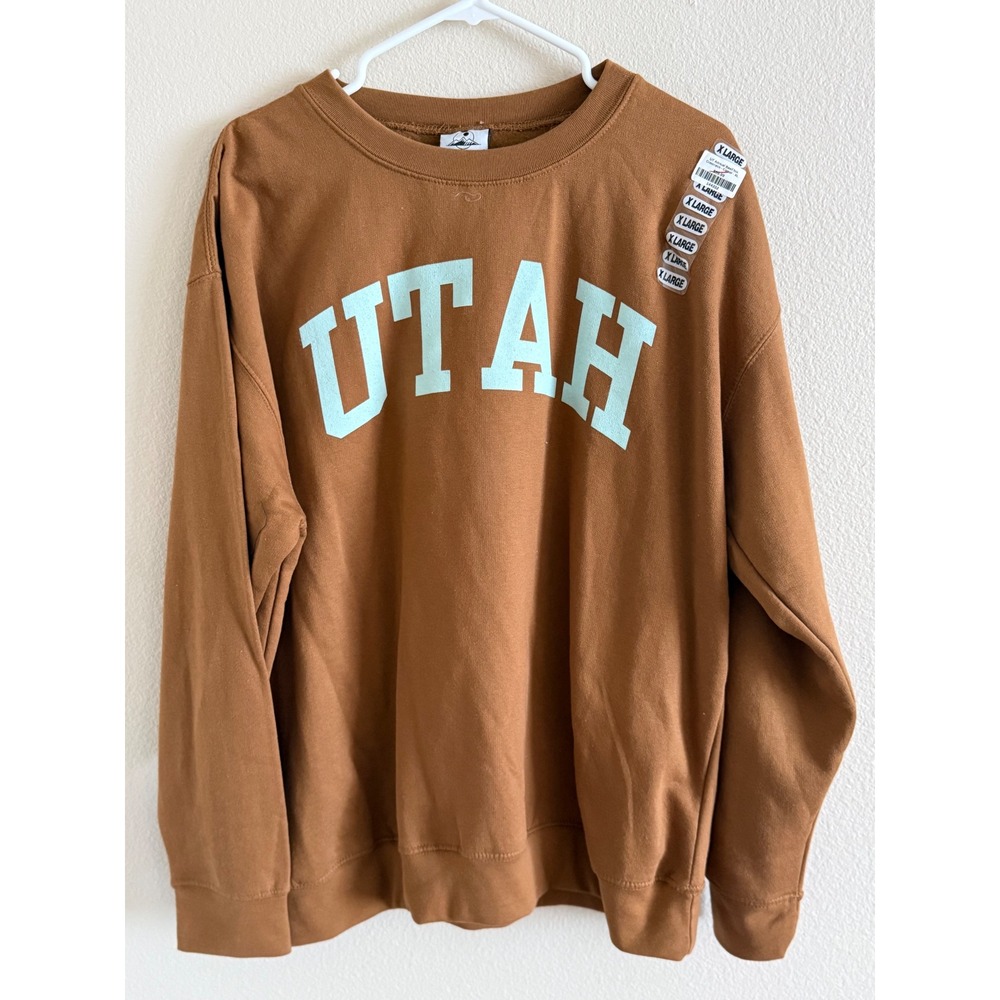 Prairie Mountain Utah Graphic Sweatshirt Camel Brown Crewneck XL New